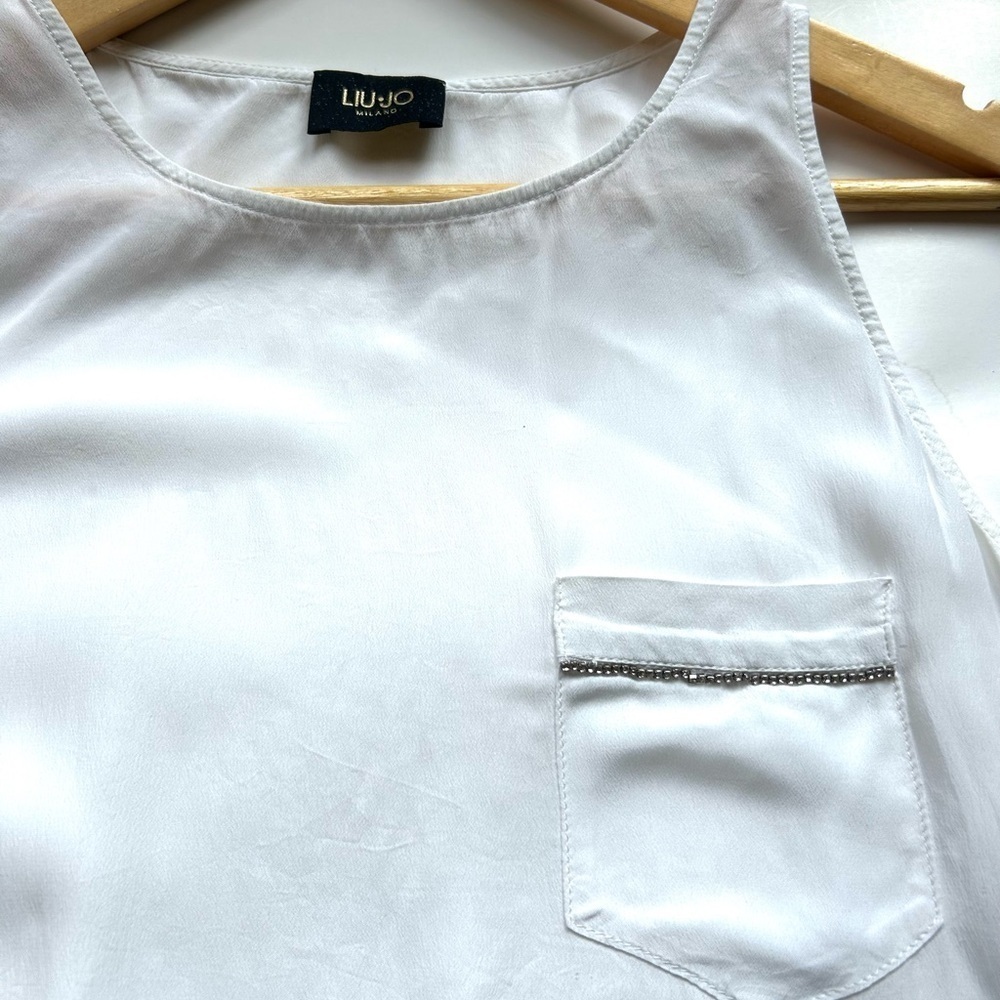 Liu Jo silk blend tank white pocket crystals top blouse - Picture 5 of 9
